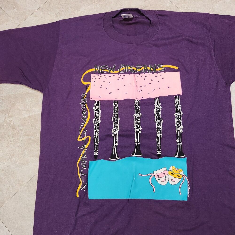 VTG 90s 1990 New Orleans French‎ Quarter Mardi Gras XL Single Stitch T Shirt USA - Picture 2 of 11